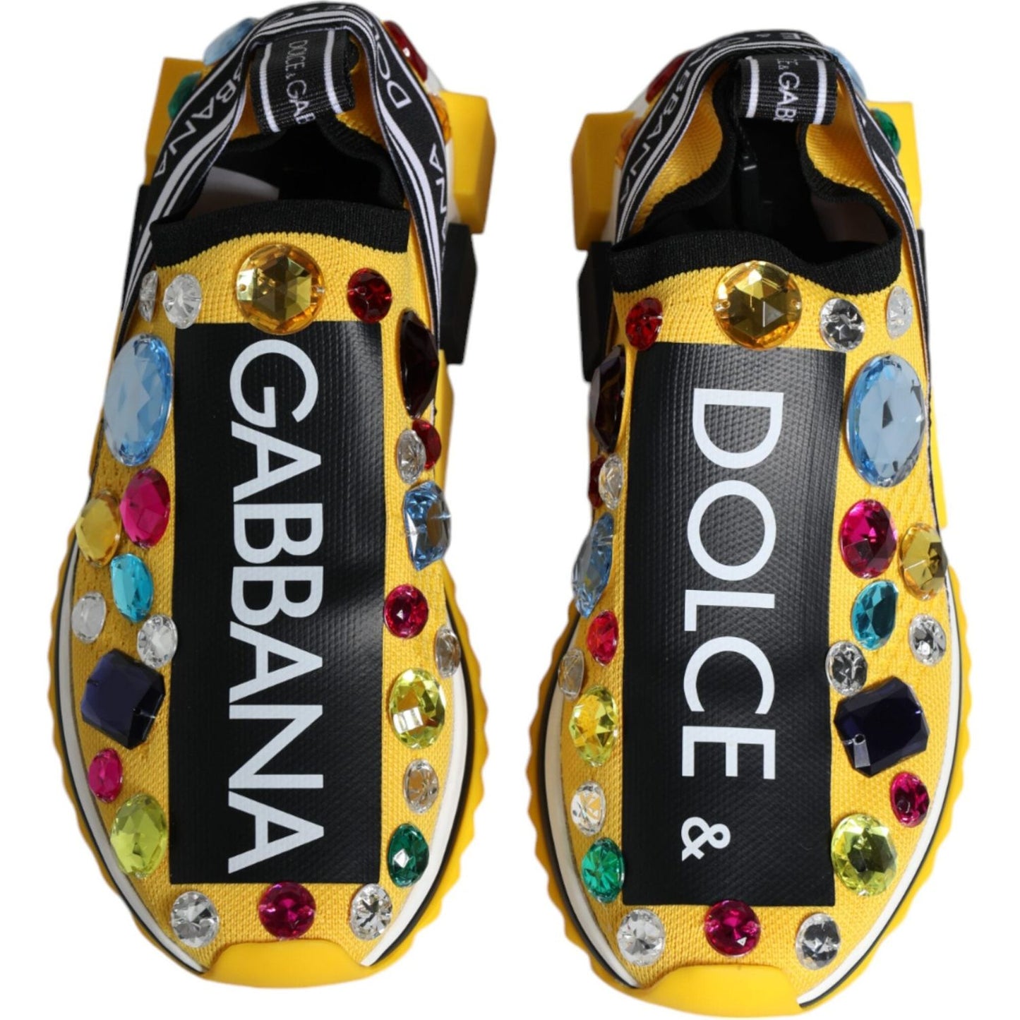 Dolce & Gabbana Yellow Sorrento Crystals Low Top Sneakers Shoes