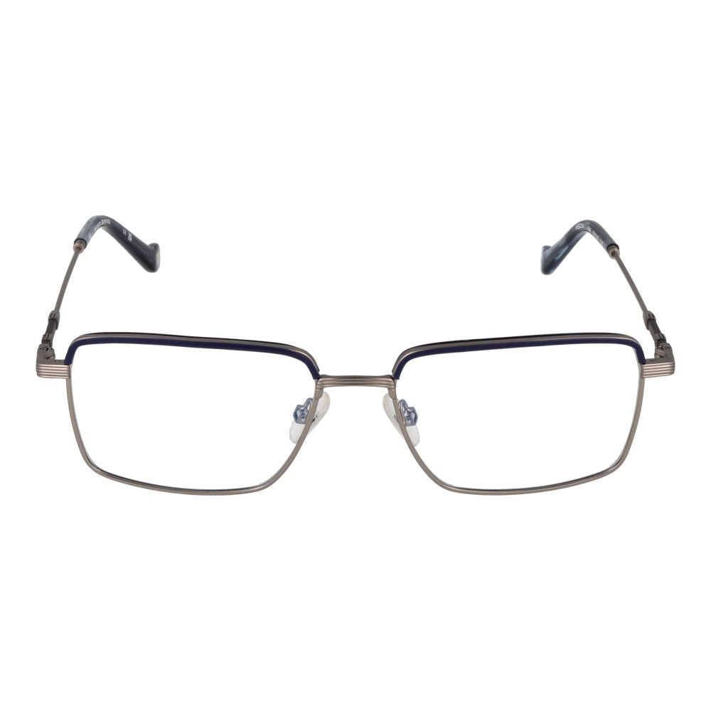Hackett Blue Men Glasses Frame, rectangle full-rim metal in blue, demo plastic lenses, size 53-16-145, with branded case included.