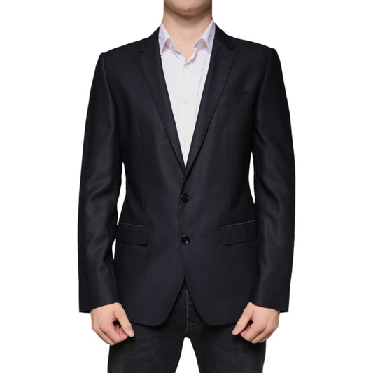 Dolce & Gabbana Dark Blue Wool Single Breasted Dress Coat Blazer