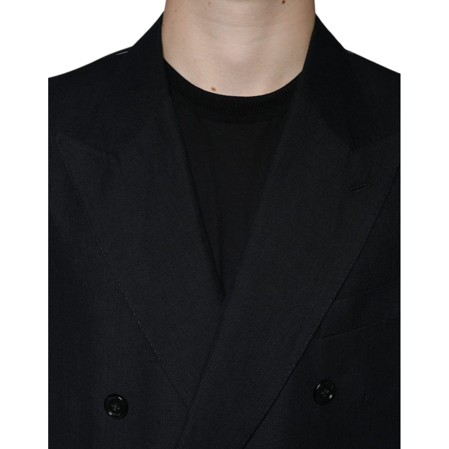 Dolce & Gabbana Black Linen Double Breasted Dress Blazer