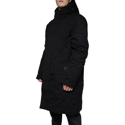 Dolce & Gabbana Black Hooded Parka Cotton Trench Coat Jacket