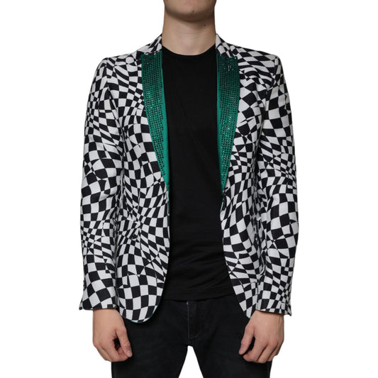 John Richmond Black White Checkered Crystal Single Breasted Blazer John Richmond