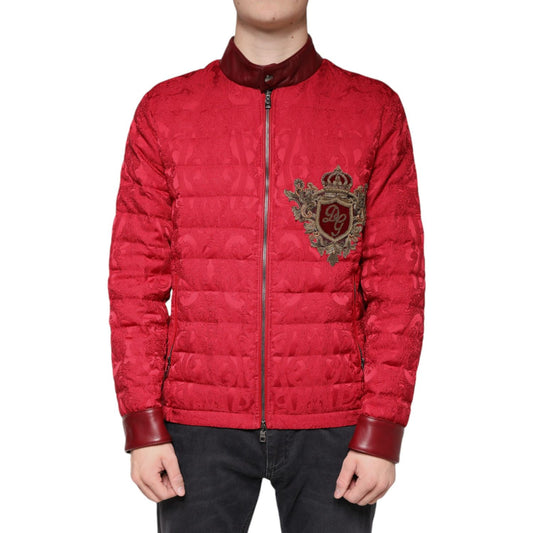 Dolce & Gabbana Red Quilted Bomber Gold Crown Logo Jacket Dolce & Gabbana