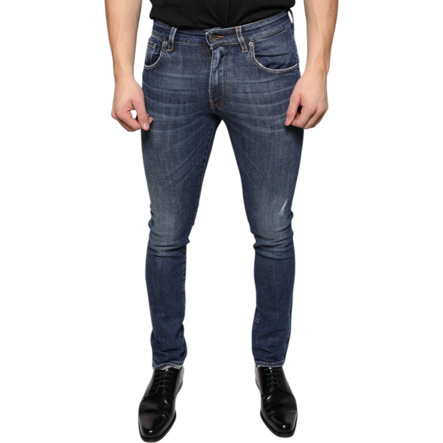 Dolce & Gabbana Dark Blue Washed Cotton Skinny Denim Jeans