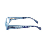 Side view of Alexander McQueen Blue Acetate Frames for women, AMQ4150IQY glasses with blue pattern, size 53/15/135 mm