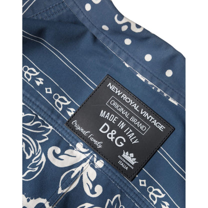 Dolce & Gabbana Blue White Bandana Print Cotton Casual Shirt