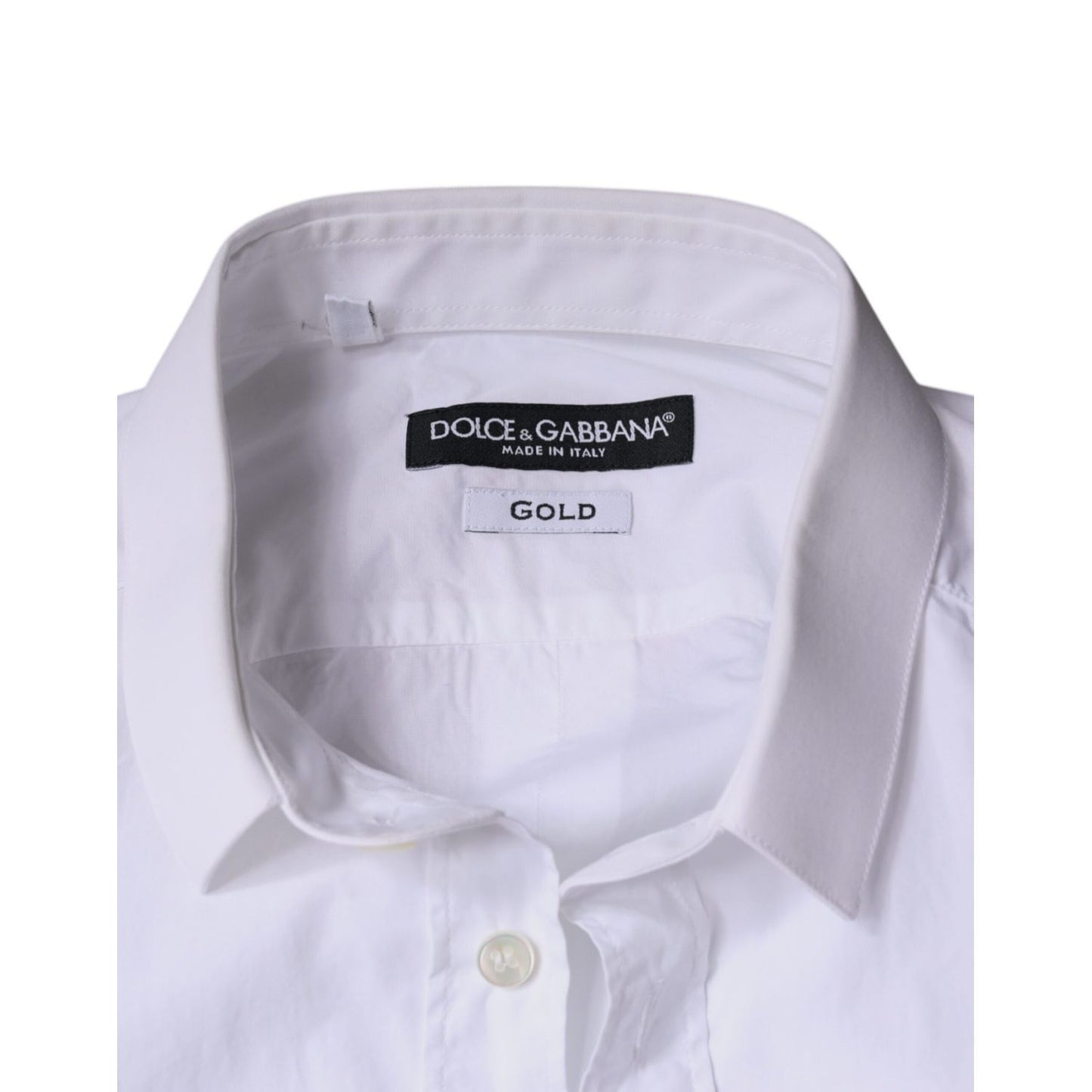 Dolce & Gabbana White Cotton Dress GOLD Formal Collared Shirt