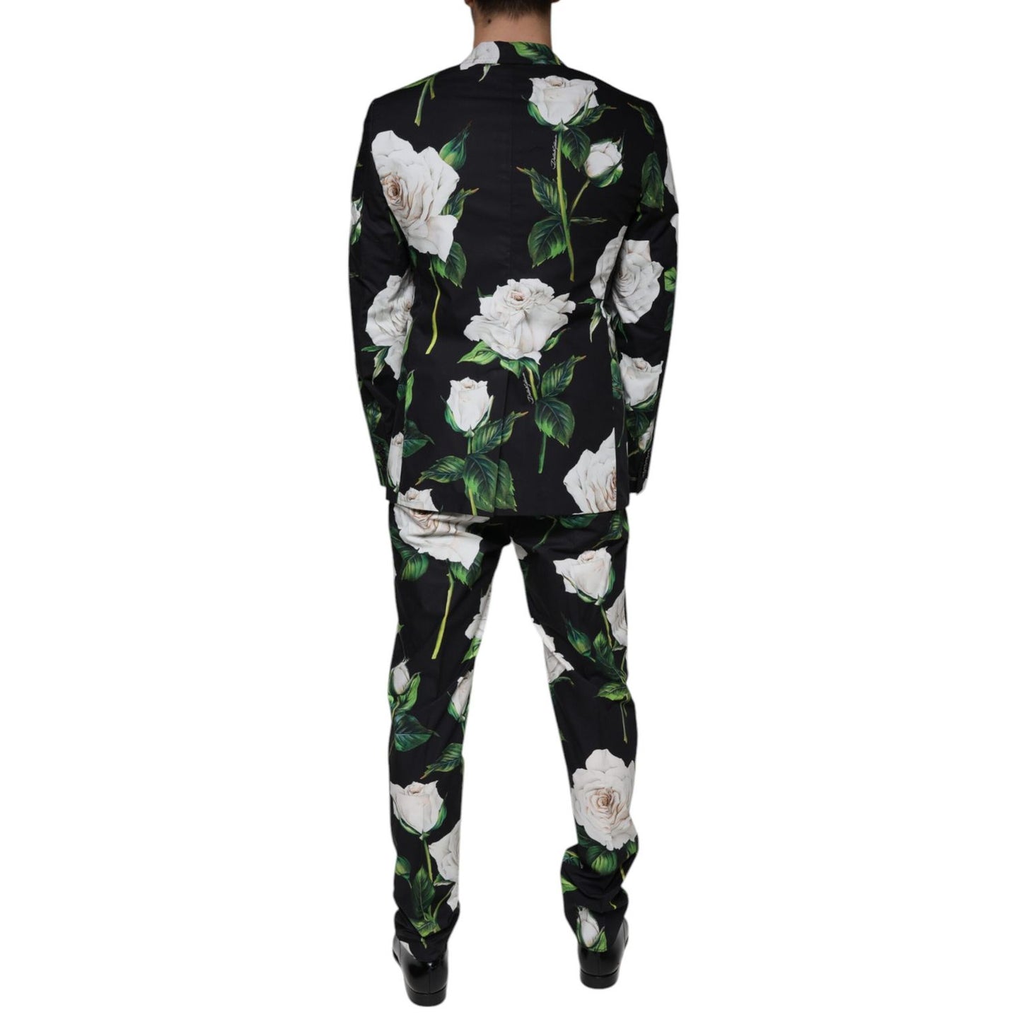 Dolce & Gabbana Black Rose Cotton Men Formal 2 Piece Suit