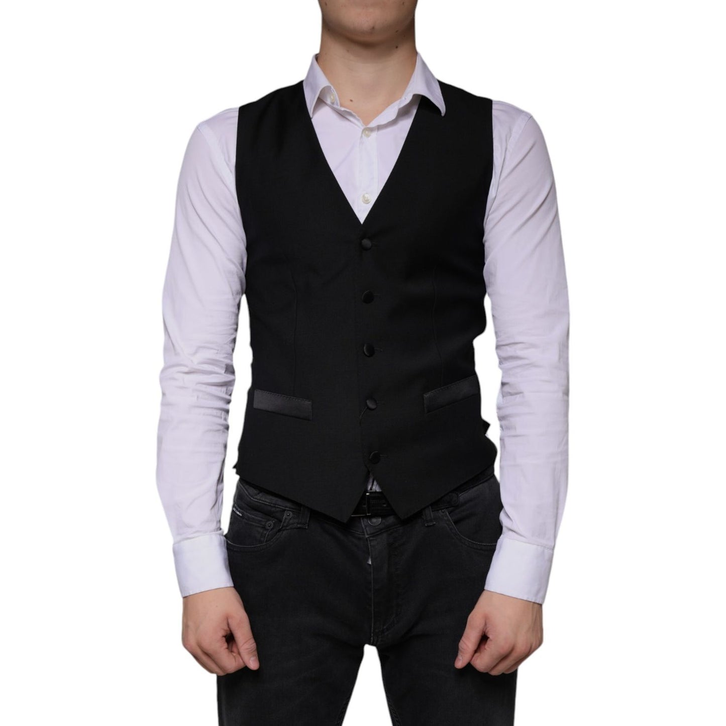 Dolce & Gabbana Black Wool Waistcoat Dress Formal Vest