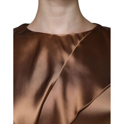Emporio Armani Brown Satin Long Sleeves Wrap Sheath Mini Dress
