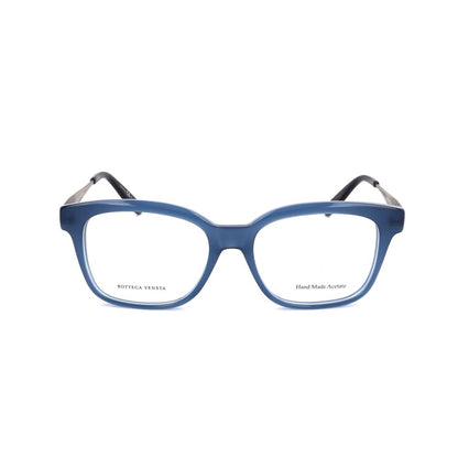 Bottega Veneta Bicolor Acetate Glasses (Frames) in blue and matte silver, front view showing classic design and acetate material.