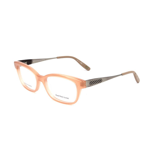 Bottega Veneta Bicolor Acetate Glasses (Frames) in matte pink and silver, size 50/17/140mm, women's eyewear fashion accessory.