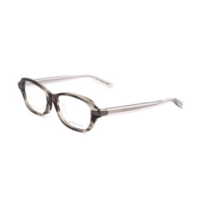 Bottega Veneta Bicolor Plastic Glasses (Frames) in black Havana and transparent gray, side view showing lens, bridge, temple 51/16/mm
