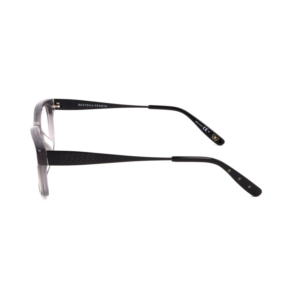 Side view of Bottega Veneta Bicolor Plastic Glasses (Frames) in gray and black matt, showcasing the temple design.