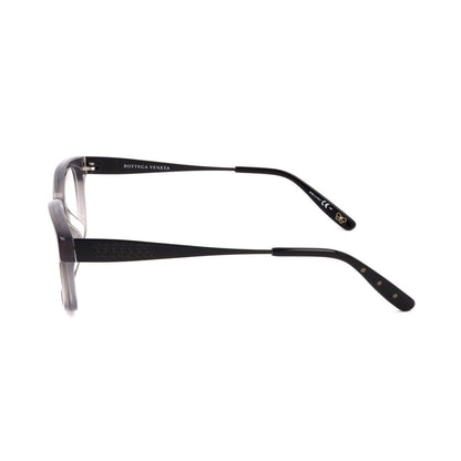 Side view of Bottega Veneta Bicolor Plastic Glasses (Frames) in gray and black matt, showcasing the temple design.