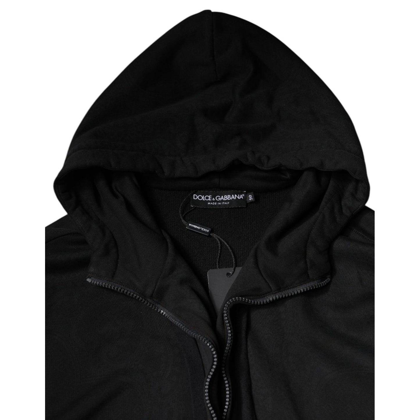 Dolce & Gabbana Black Cotton Full Zip Hooded Bomber Jacket