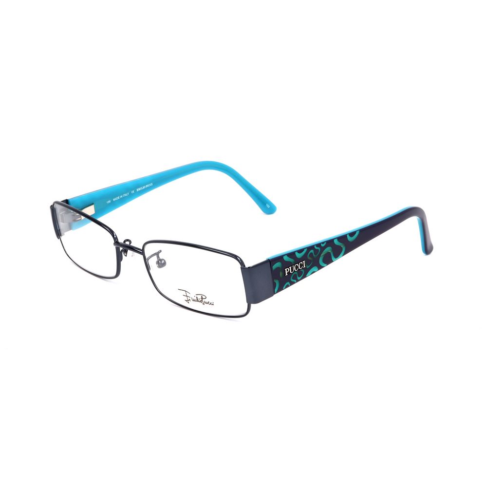 Alt Tag: Emilio Pucci Blue Metal Frames with black rims and turquoise temples, model EP2135462, lens size 51mm, bridge 17mm, temple 130mm.