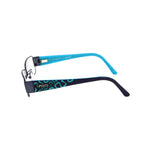 Side view of Emilio Pucci Blue Metal Frames with decorative temple design, showcasing high-quality blue metal material.
