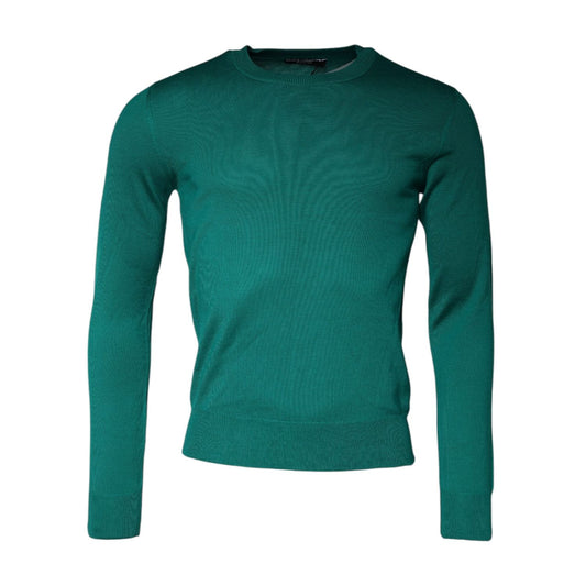 Dolce & Gabbana Green Wool Knit Crew Neck Pullover Sweater