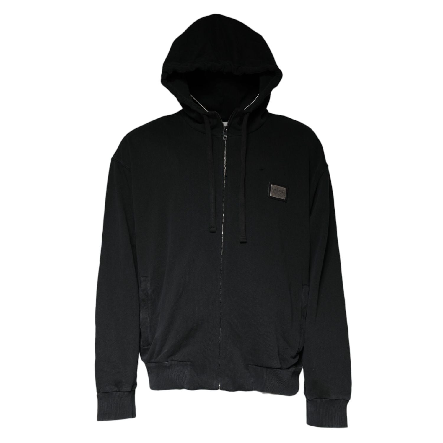Dolce & Gabbana Black Logo Plaque Hooded Full Zip Sweater