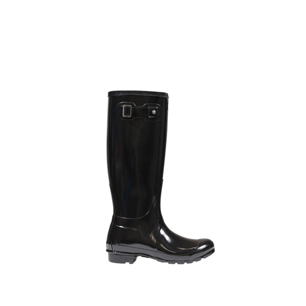 Hunter Black Recycled Polyester Ankle boot with adjustable buckle and non-slip sole, perfect for rain and outdoor activities.