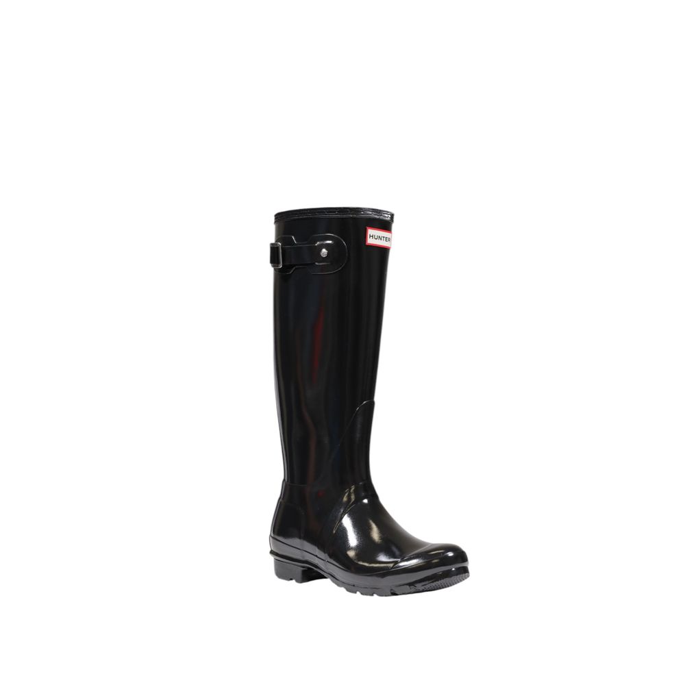 Hunter Black Recycled Polyester Ankle boots featuring tall design and side buckle for customized fit