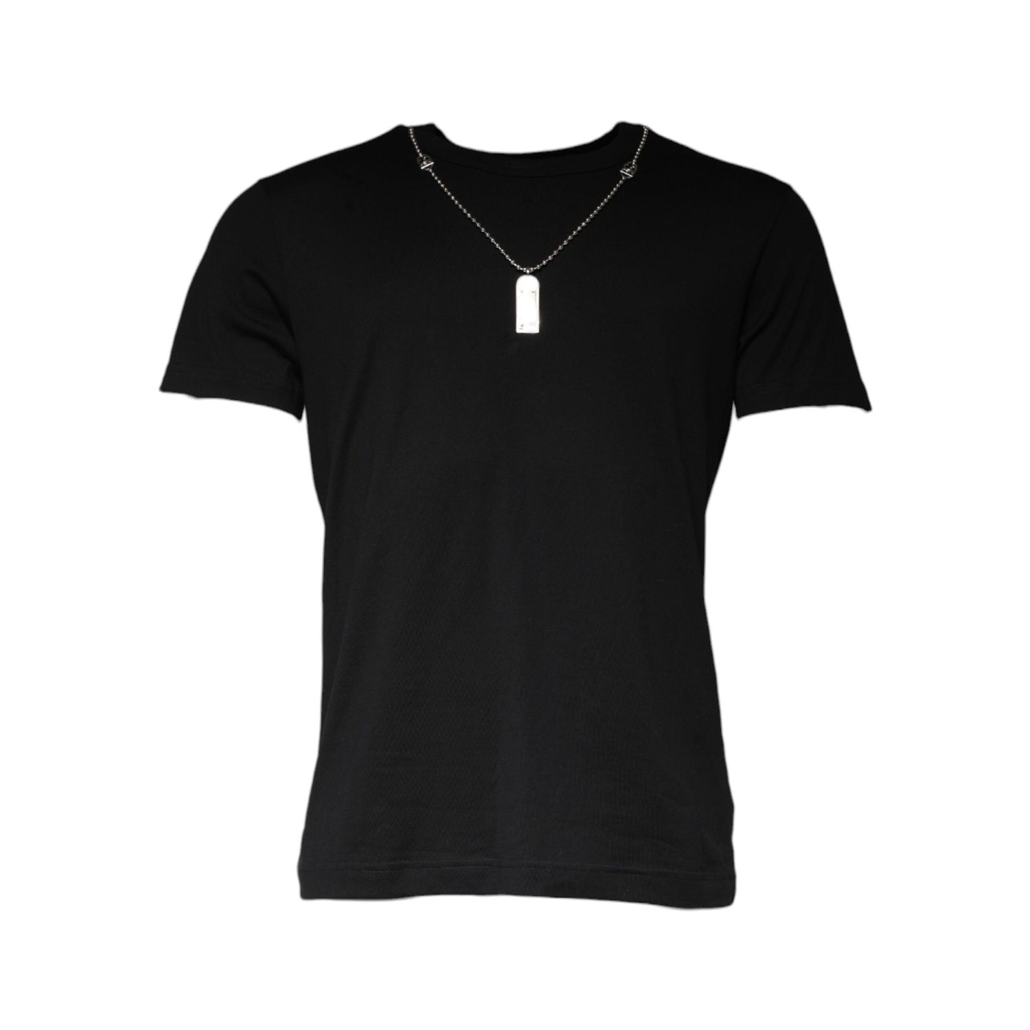 Dolce & Gabbana Black Cotton Necklace Embellished T-shirt
