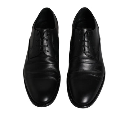 Dolce & Gabbana Black Leather Lace Up Men Derby Formal Shoes