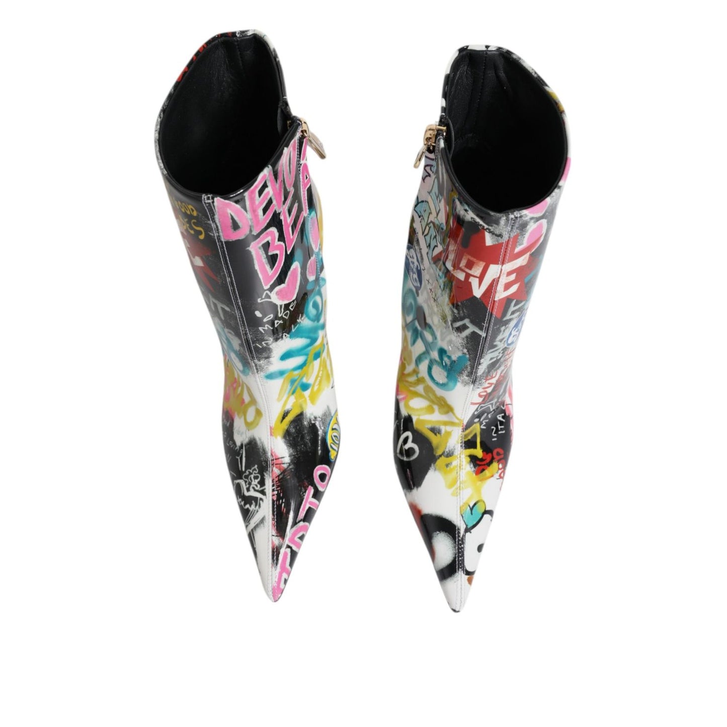 Dolce & Gabbana Multicolor Graffiti Keira Mid Calf Boots Shoes