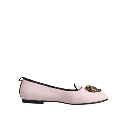 Dolce & Gabbana Light Pink Velvet Slip On Loafers Flats Shoes