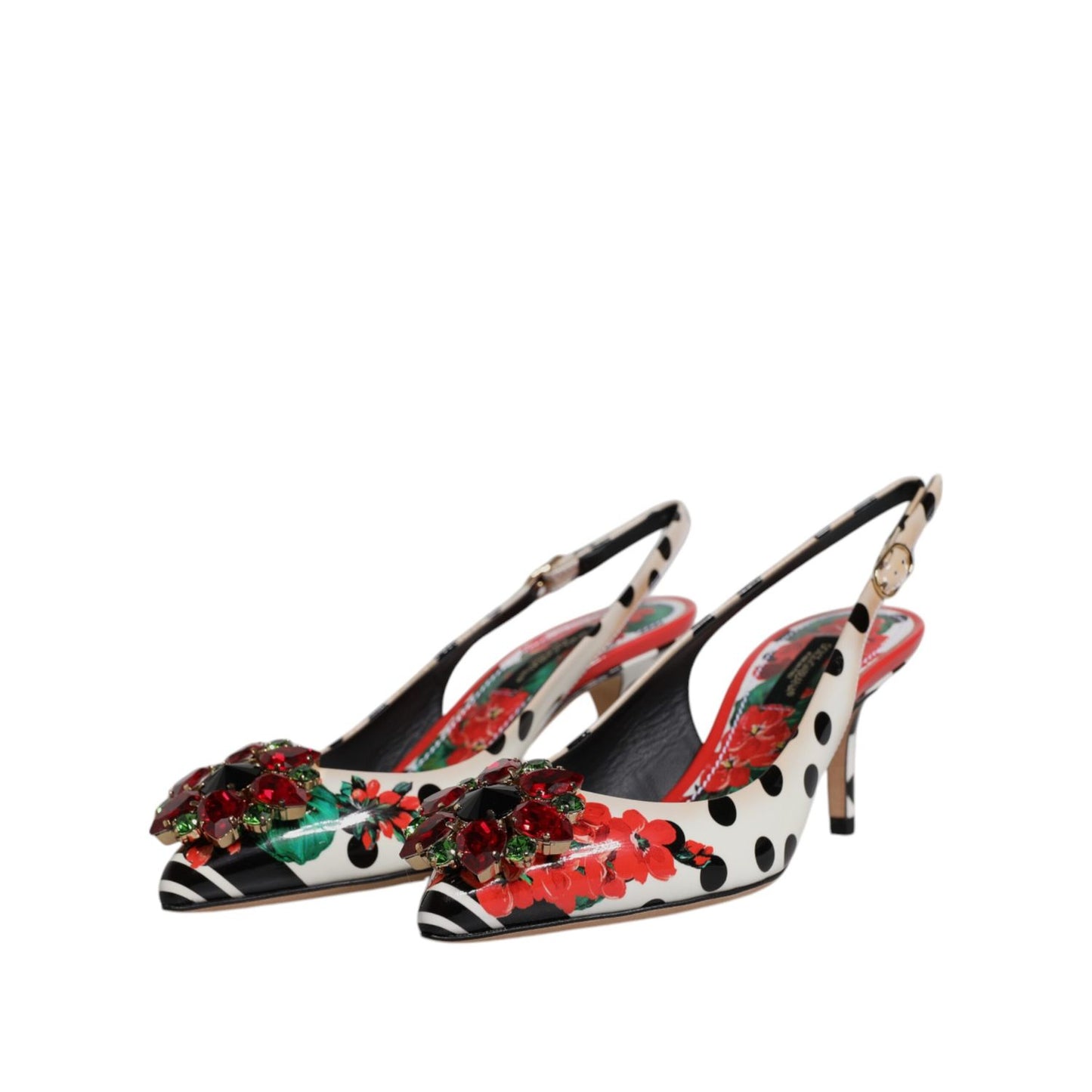 Dolce & Gabbana Multicolor Leather Crystal Heels Slingback Shoes
