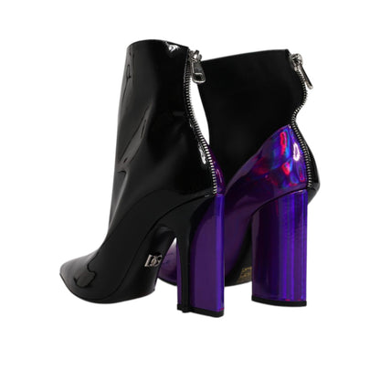 Dolce & Gabbana Purple Black Pointed Ankle Boots Shoes