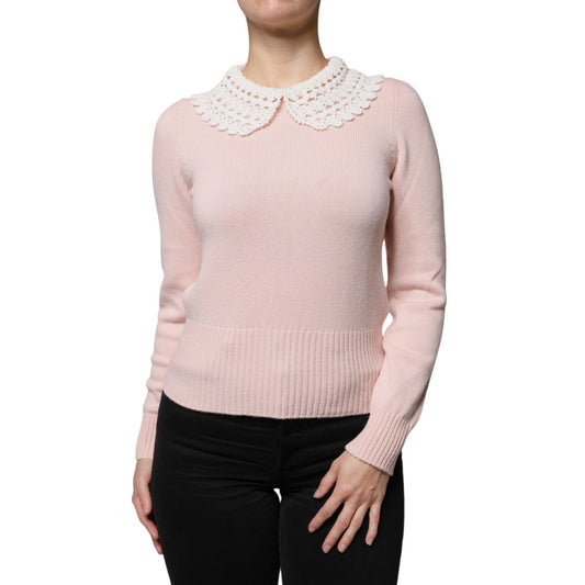 Dolce & Gabbana Pink Cashmere Collar Knitted Long Sleeves Top