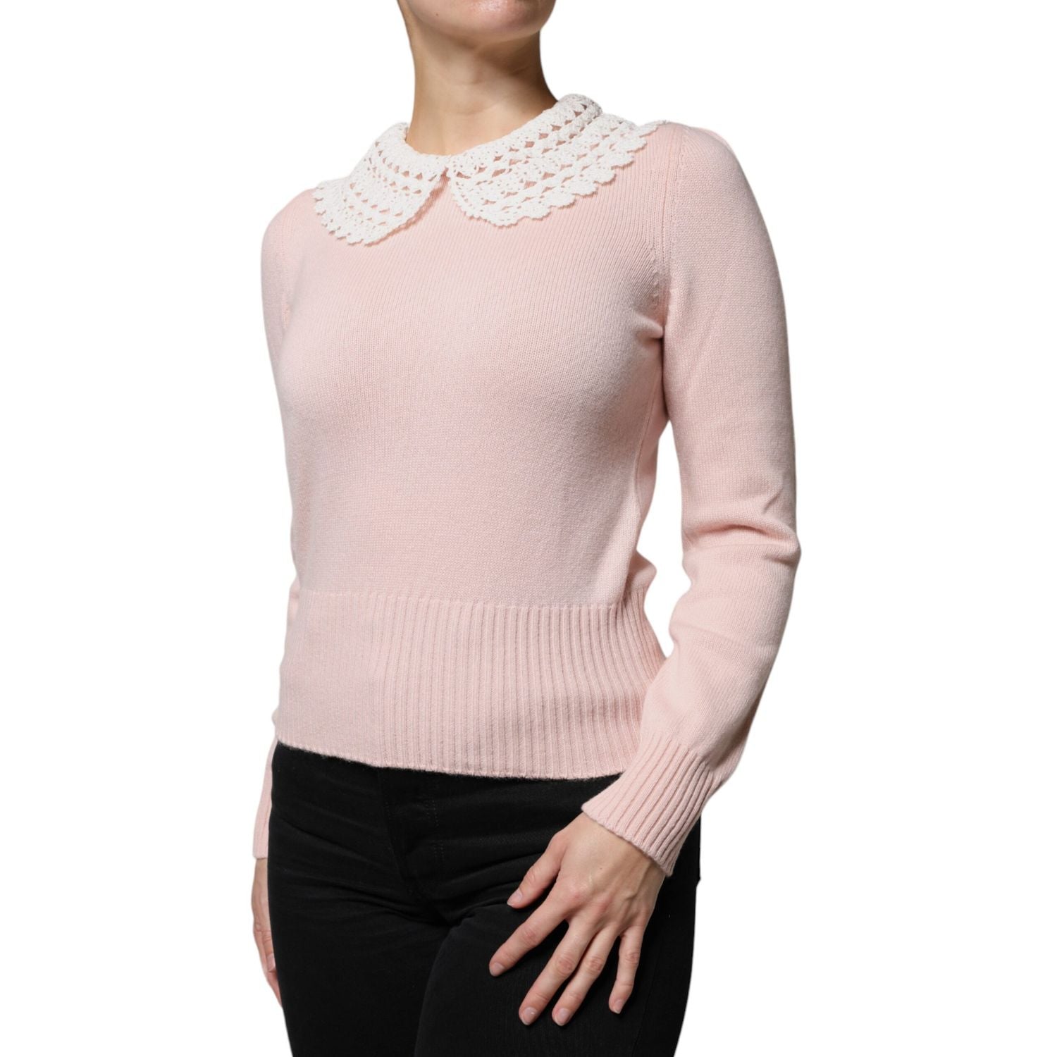 Dolce & Gabbana Pink Cashmere Collar Knitted Long Sleeves Top