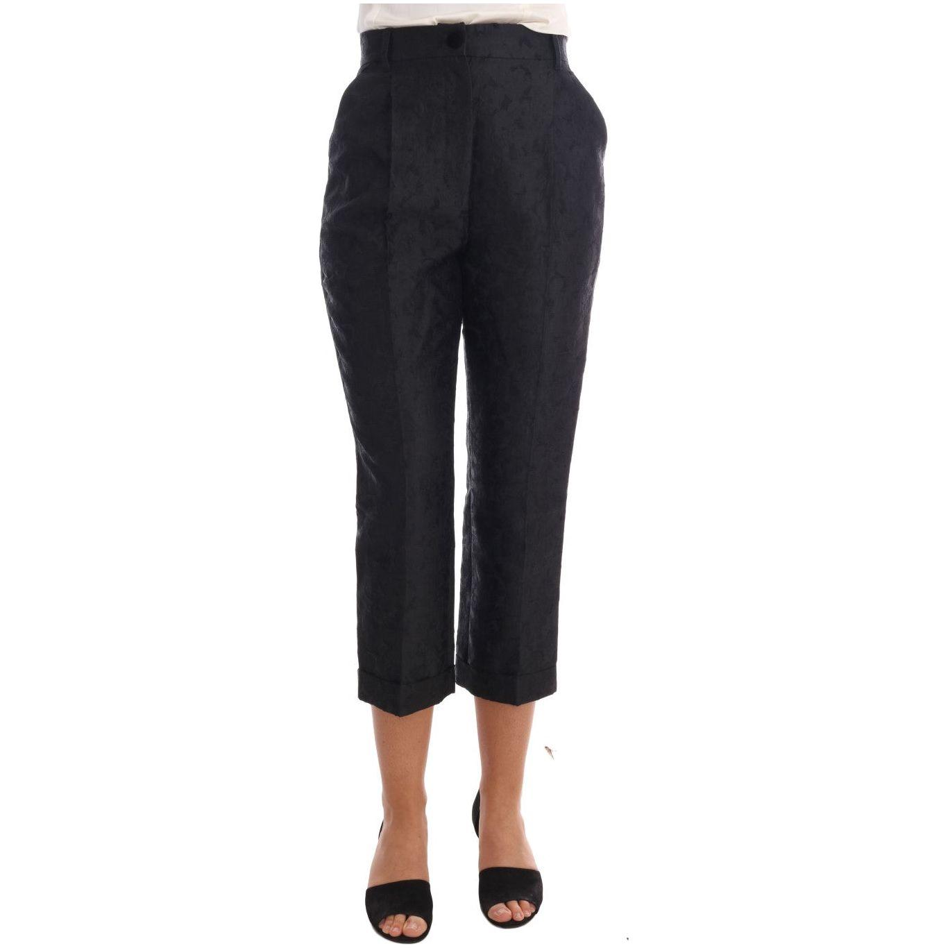 Dolce & Gabbana Black Floral Brocade Capri Pants