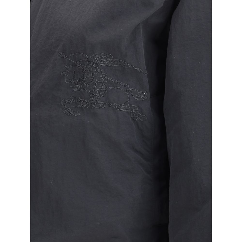 Burberry Brown Polyester Shell Jacket featuring subtle monochrome embroidery detail on fabric.