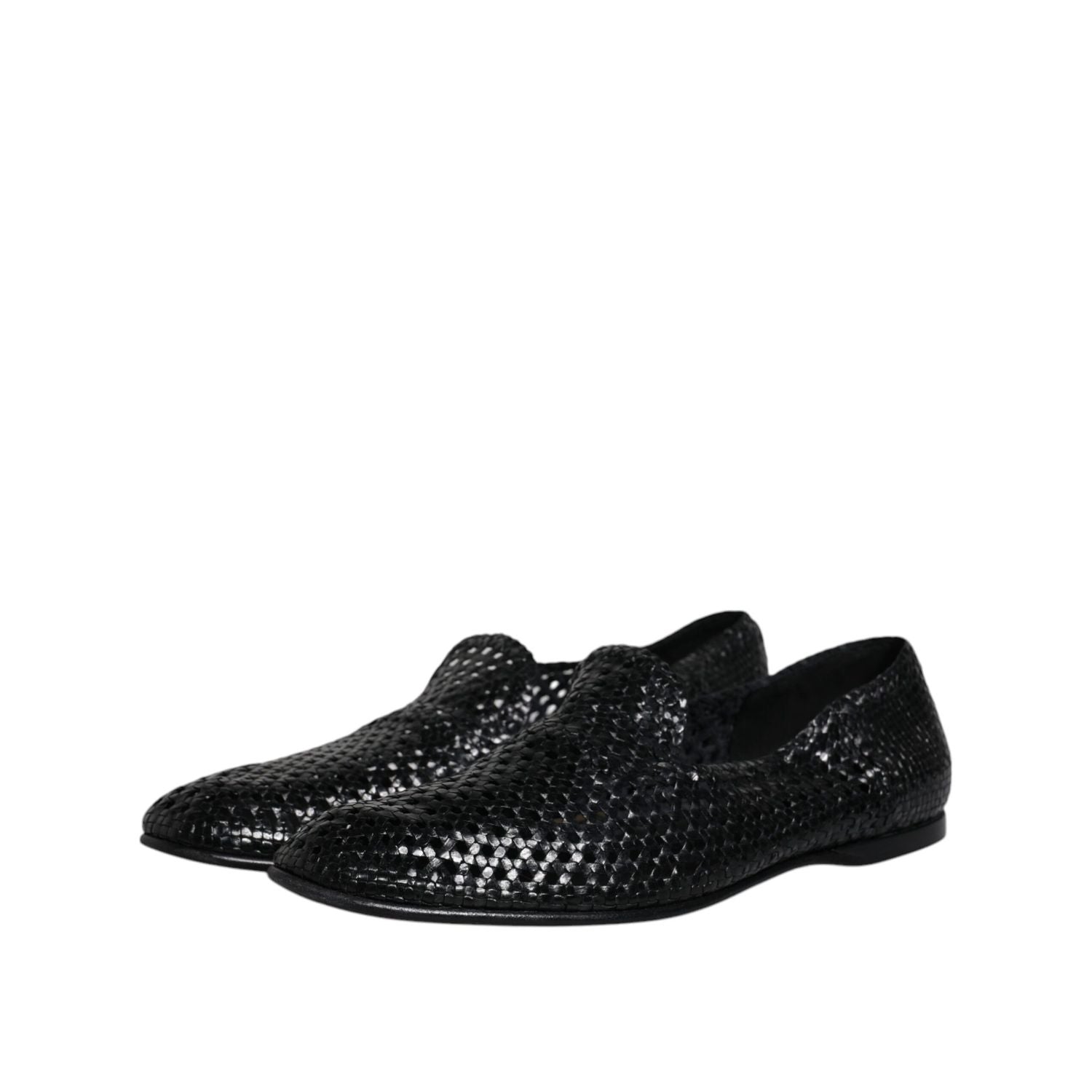 Dolce & Gabbana Black Woven Leather Slip On Loafers Shoes