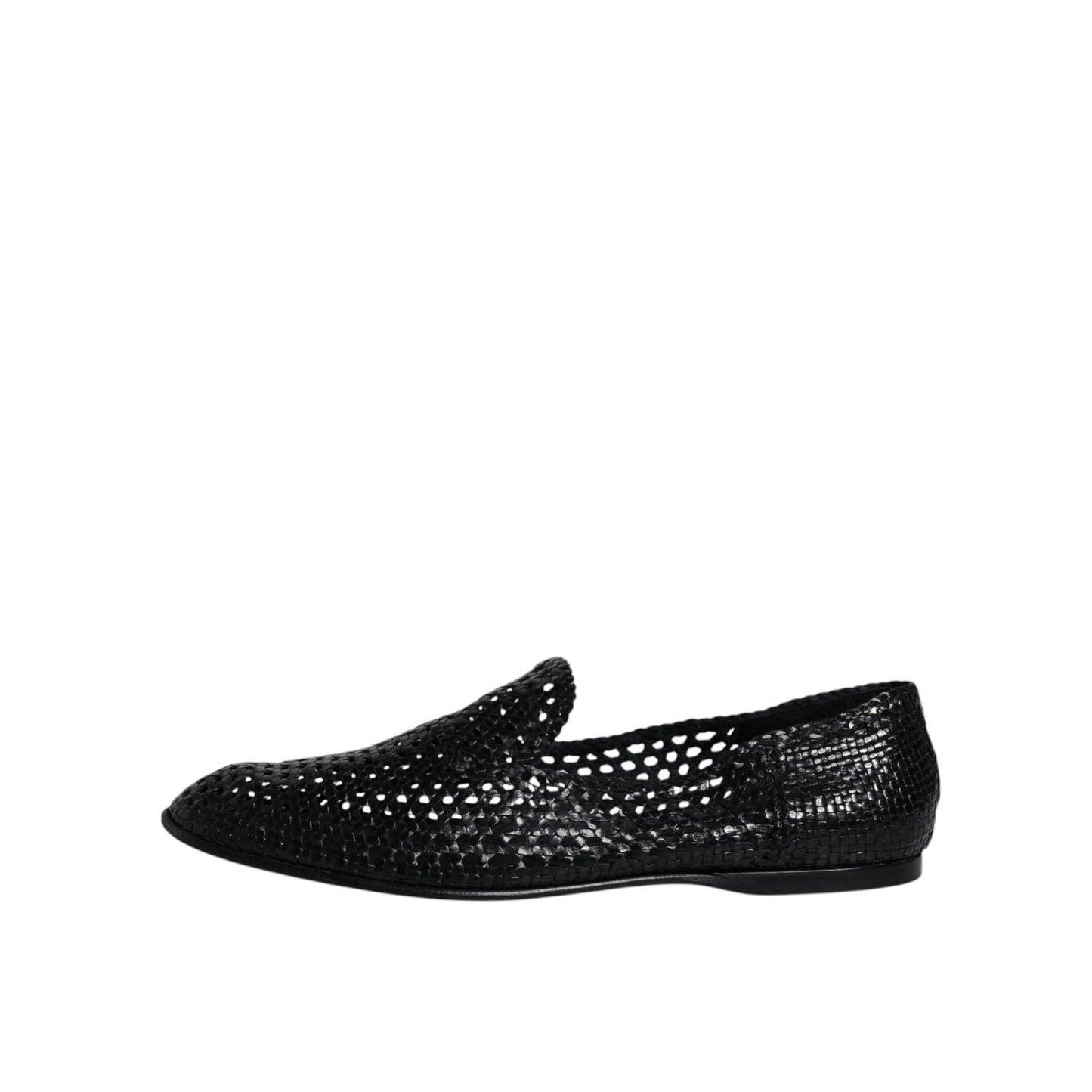 Dolce & Gabbana Black Woven Leather Slip On Loafers Shoes