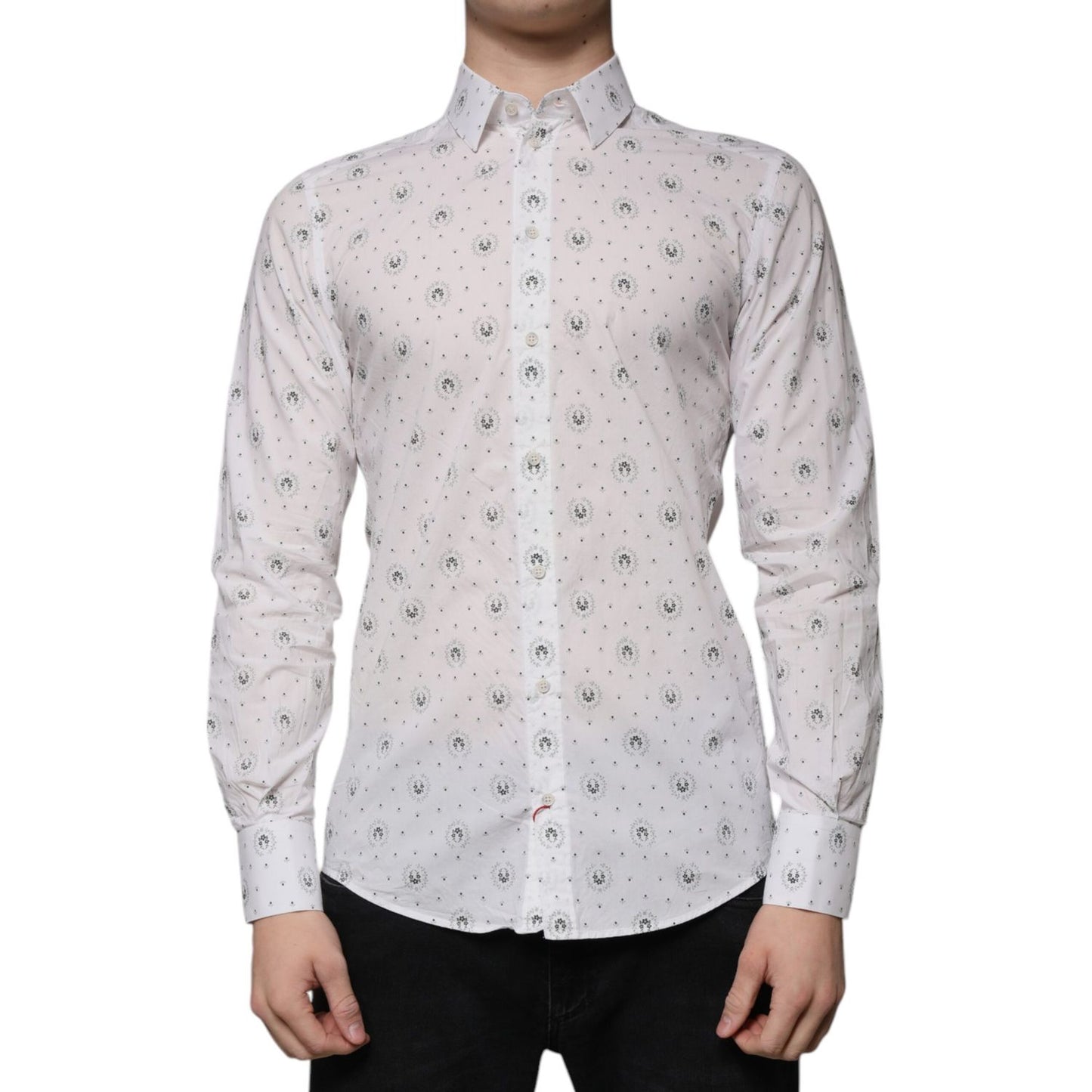Dolce & Gabbana White Printed Cotton Slim Fit Men Dress Shirt
