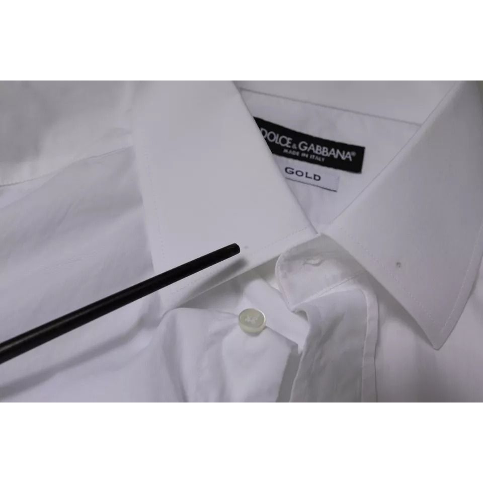 Dolce & Gabbana White Cotton Slim Fit Men GOLD Dress Shirt