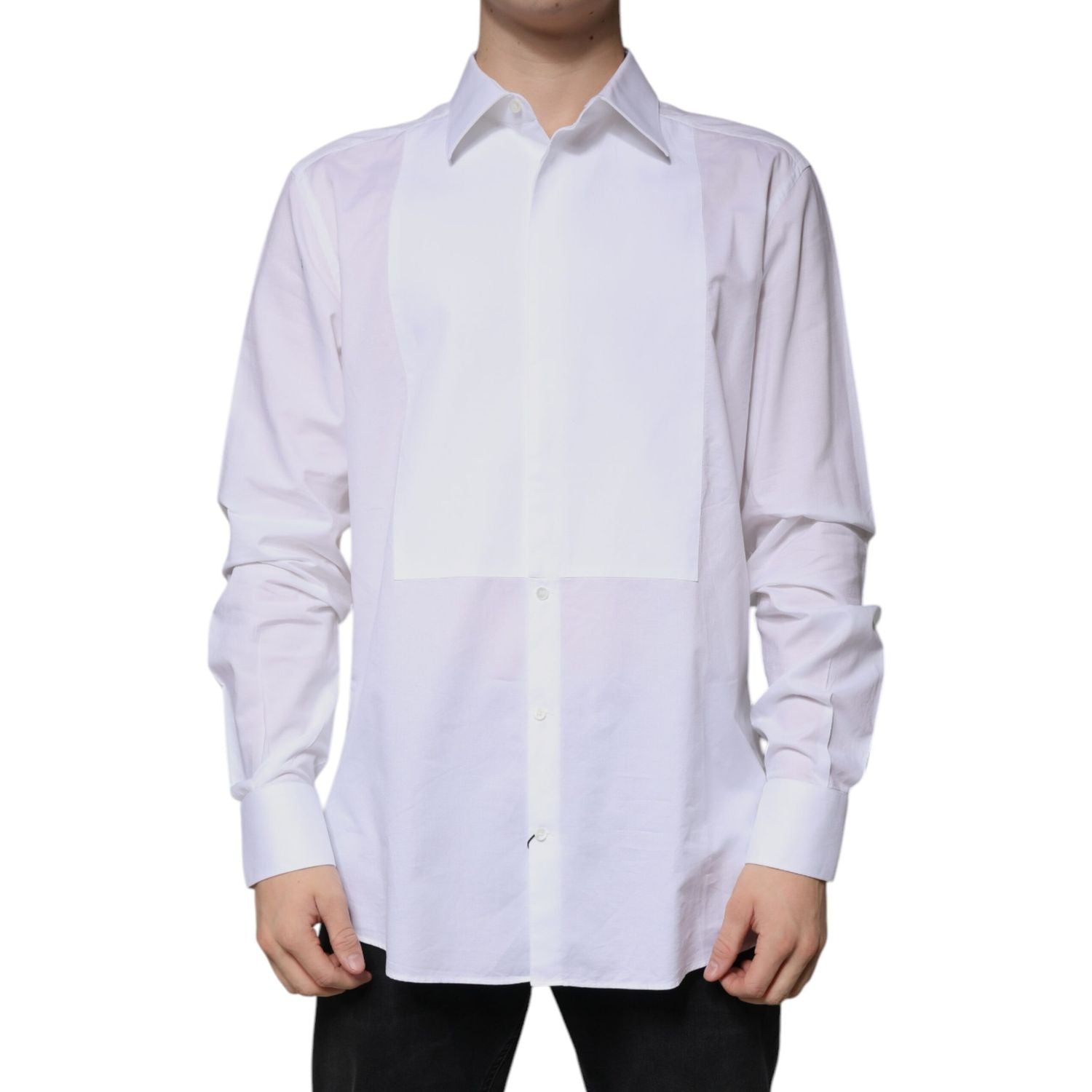 Dolce & Gabbana White Bib Cotton Poplin GOLD Formal Shirt