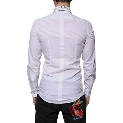 Dolce & Gabbana White Cotton Logo Formal Men GOLD Dress Shirt