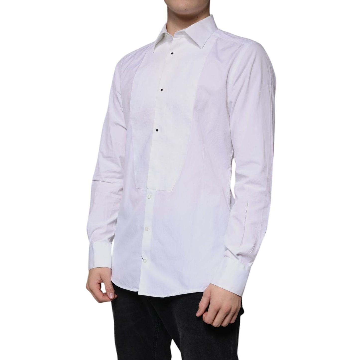 Dolce & Gabbana White Bib Cotton Poplin GOLD Men Formal Shirt