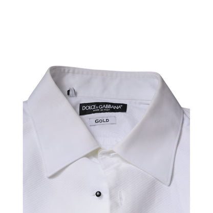 Dolce & Gabbana White Bib Cotton Poplin GOLD Men Formal Shirt