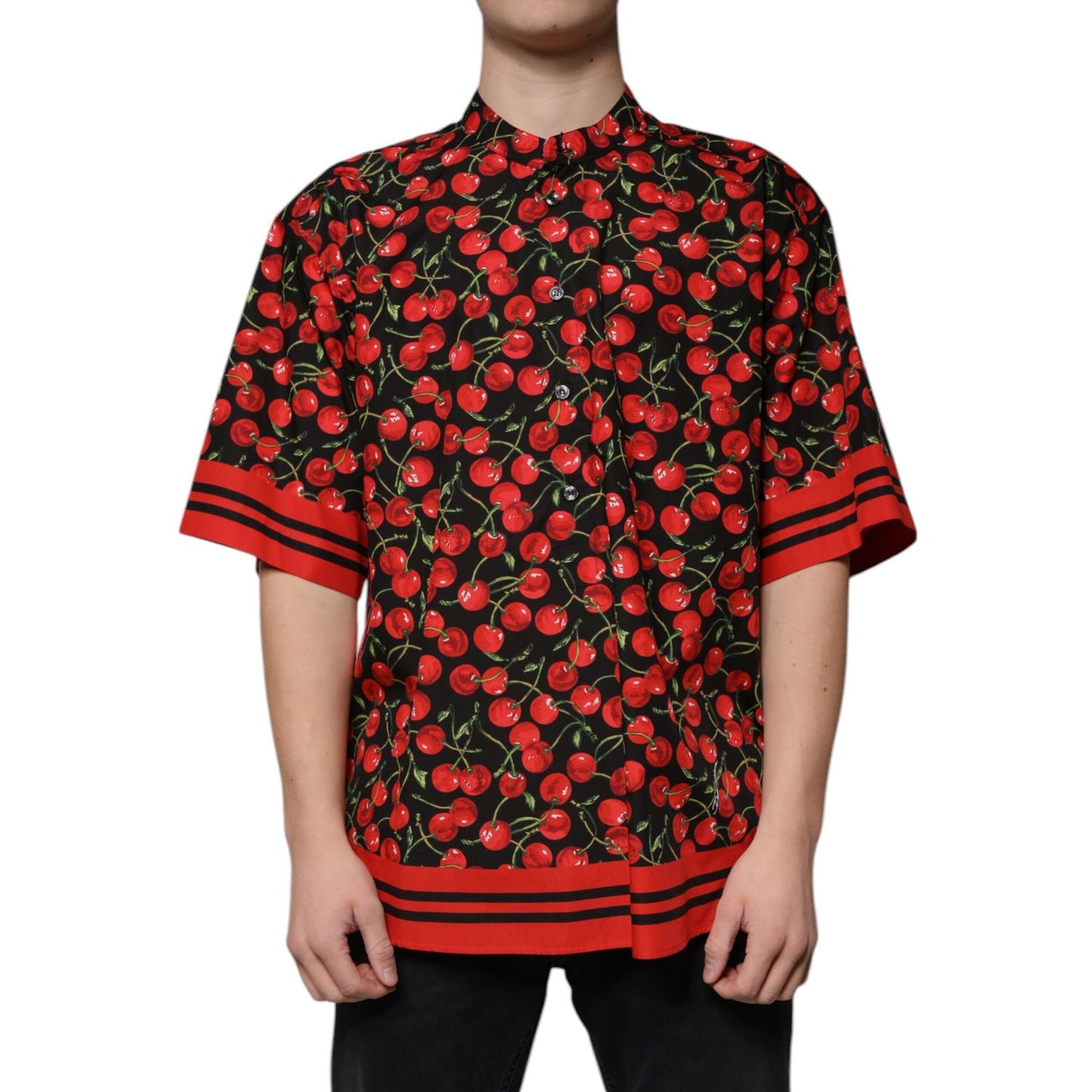 Dolce & Gabbana Black Cherry Cotton Button Down Casual Shirt