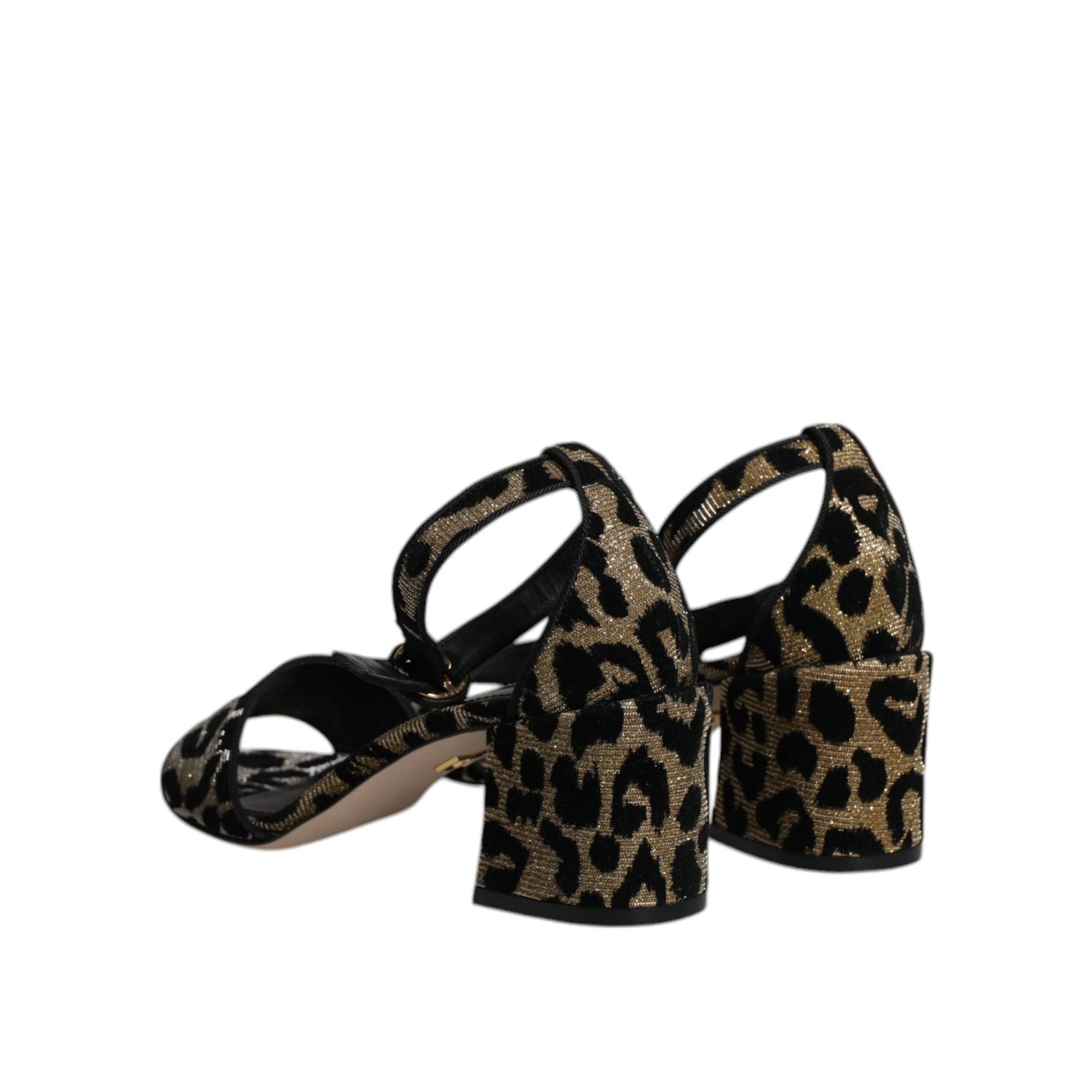 Dolce & Gabbana Gold Leopard Lurex Ankle Strap Heels Sandals Shoes