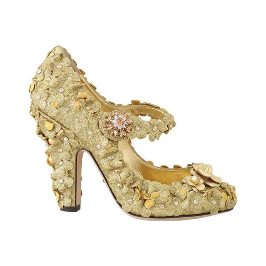 Dolce & Gabbana Gold Floral Crystal Mary Janes Pumps LA4329-36