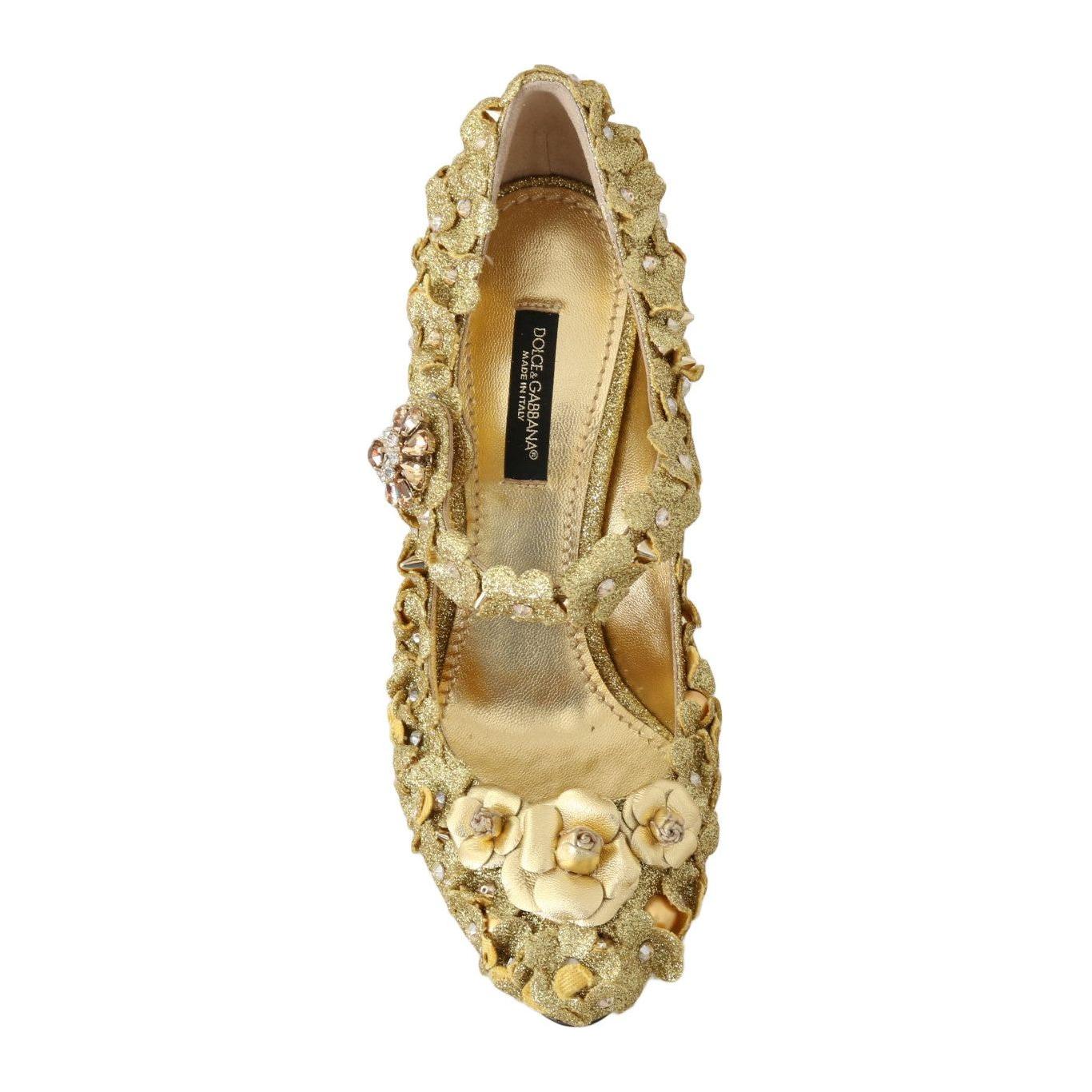 Dolce & Gabbana Gold Floral Crystal Mary Janes Pumps LA4329-36