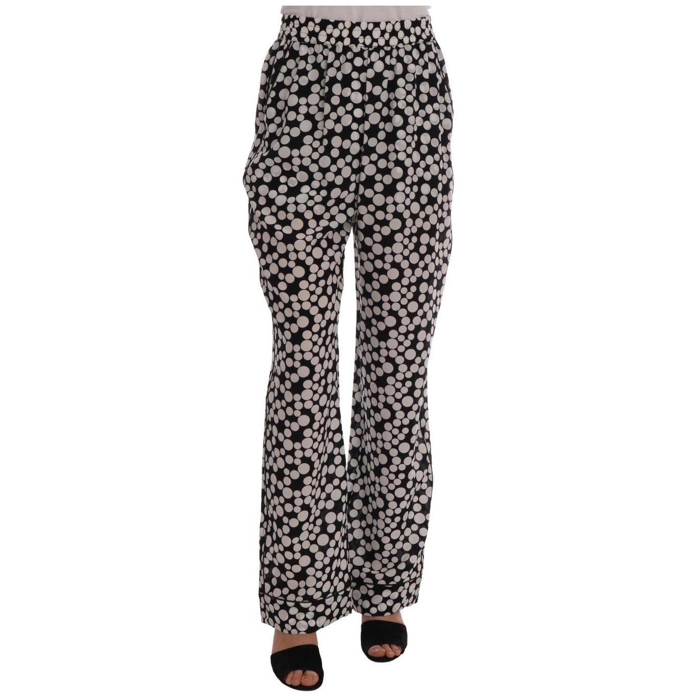 Dolce & Gabbana Black White Polka Dottes Silk Pants