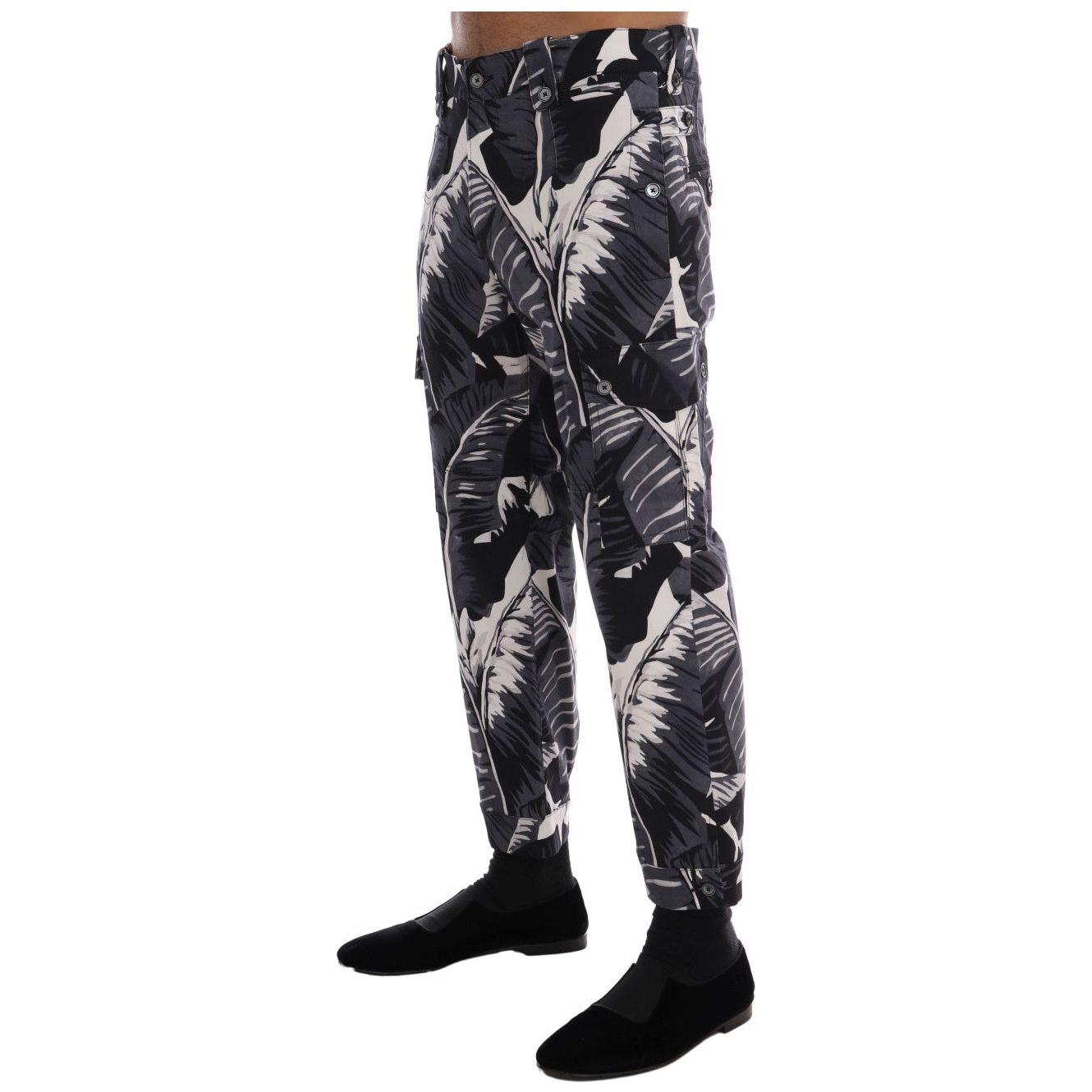 Dolce & Gabbana Gray Banana Leaf Cotton Pants